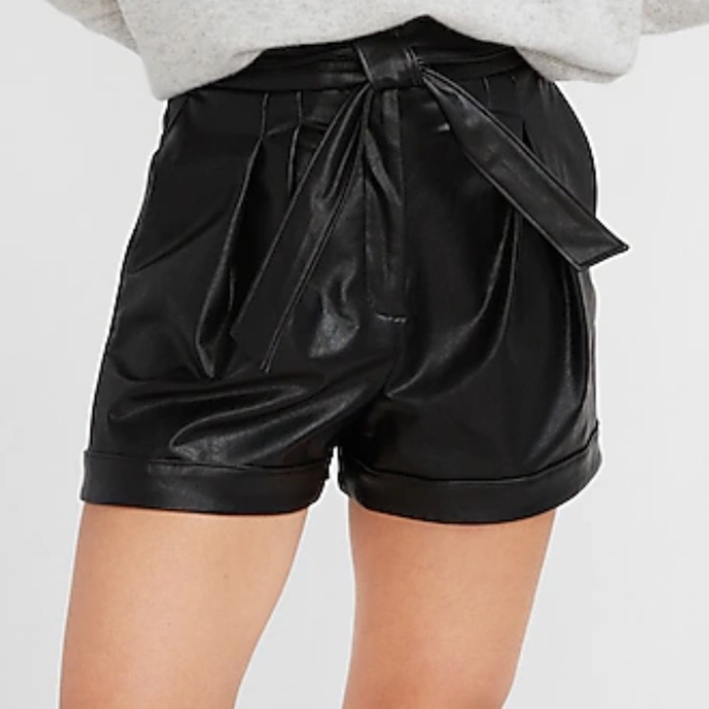 Express High Waist Black Women Shorts with Tie Belt